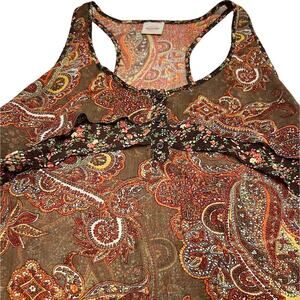 MOSSIMO Boho Paisley Y2K Sheer Layered Ruffle Brown Floral Racerback Tank Top XL